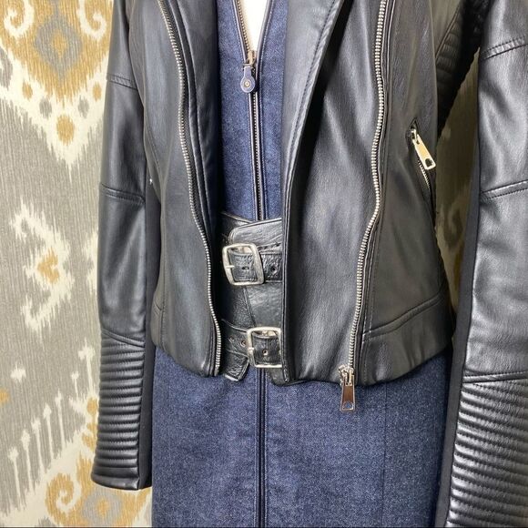 Ralph Lauren Midnight Indigo Wash Cotton Stretch Denim Lamb Leather Sheath Dress - Picture 13 of 15